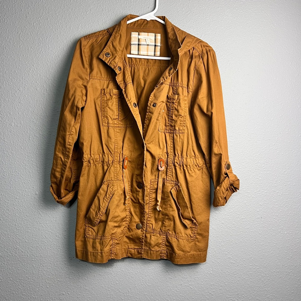Maurices Womens Sm Brown Cotton Utility Gorpcore Anorak Jacket Hooded Roll Tab